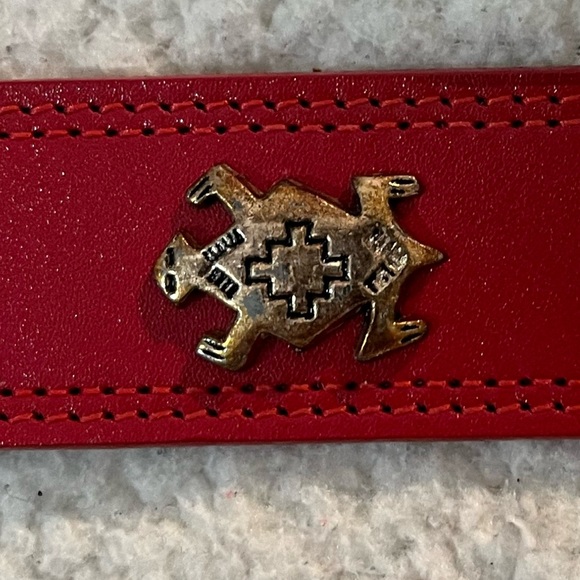 Red Leather Belt with Silver design and Buckle Made in the USA - Picture 5 of 15